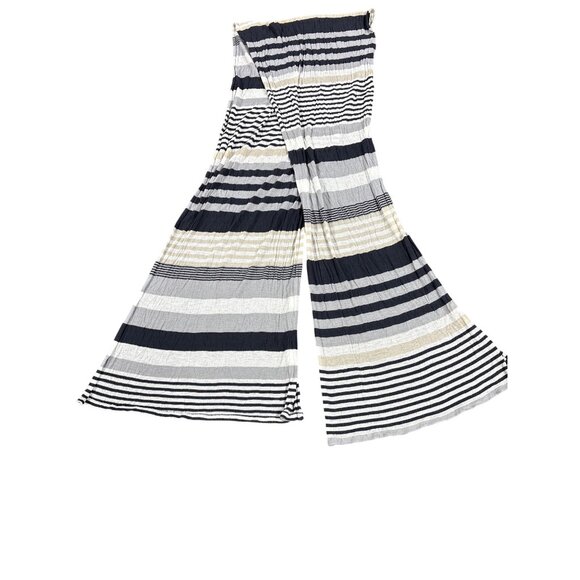 Vintage Striped Cotton Gauze Scarf Wrap With Navy Gray & Beige Accents - Picture 1 of 4